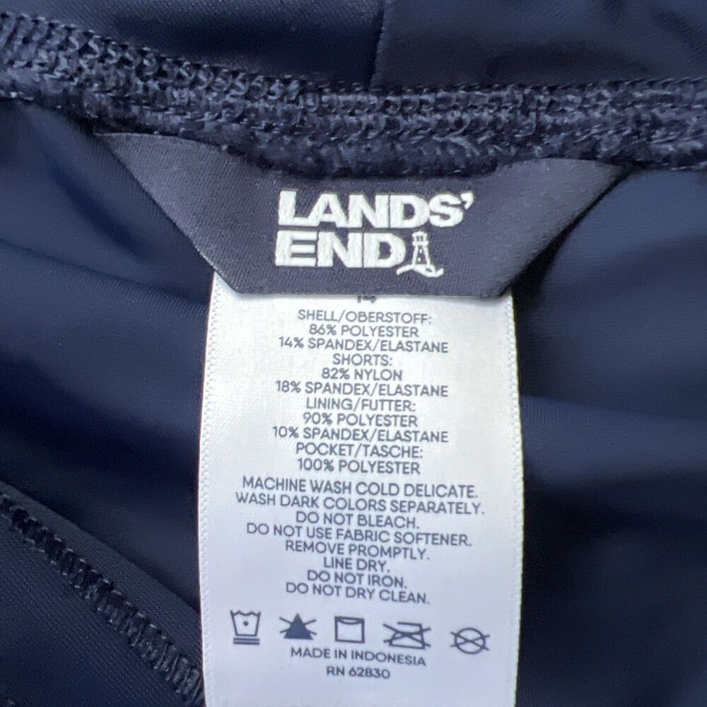 Land’s End Swim Skort Skirt Navy White Polka Dots Size 14 Pockets Beach Pool - Picture 6 of 14